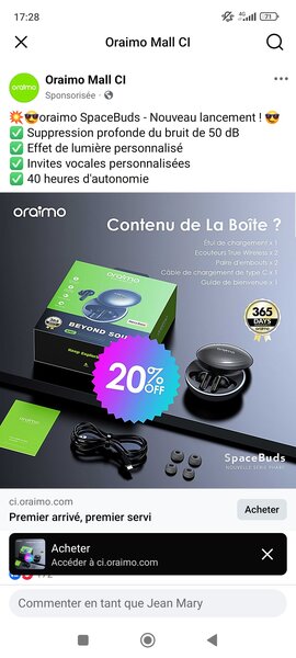Écouteurs bluetooth oraimo.
