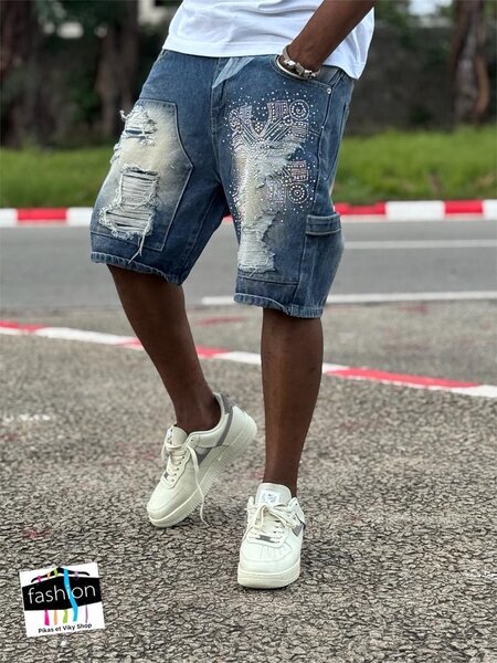 Shorts en jean déchiré homme