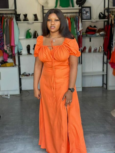 Women's summer dress, fitted, with a slit