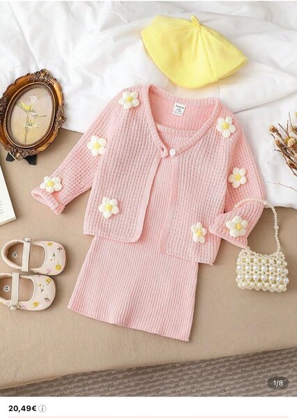 Gilet et Robe Tricot Fleurs Enfant