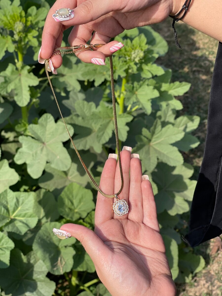 Diamond Pendant with Golden snake chain
