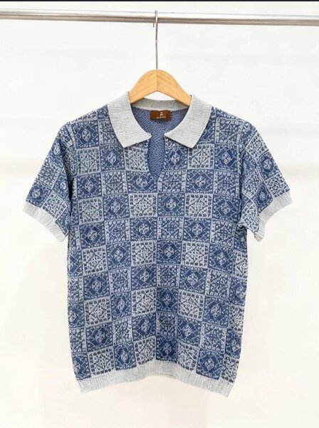 Polo Homme Motif Carré Élégant