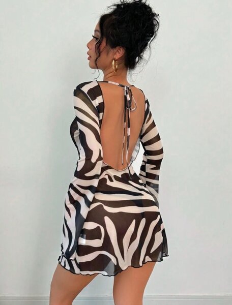 Elegant Vacation Resort School Season Sheer Zebra Print Back
