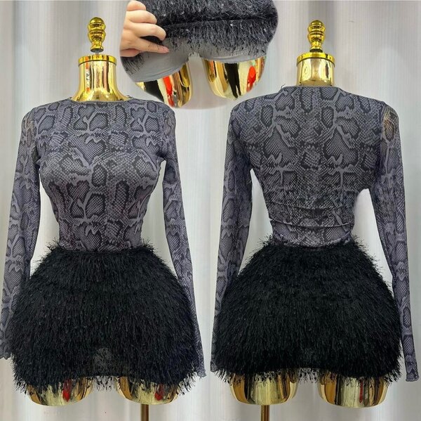 Robe Élégante en Dentelle et Plumes