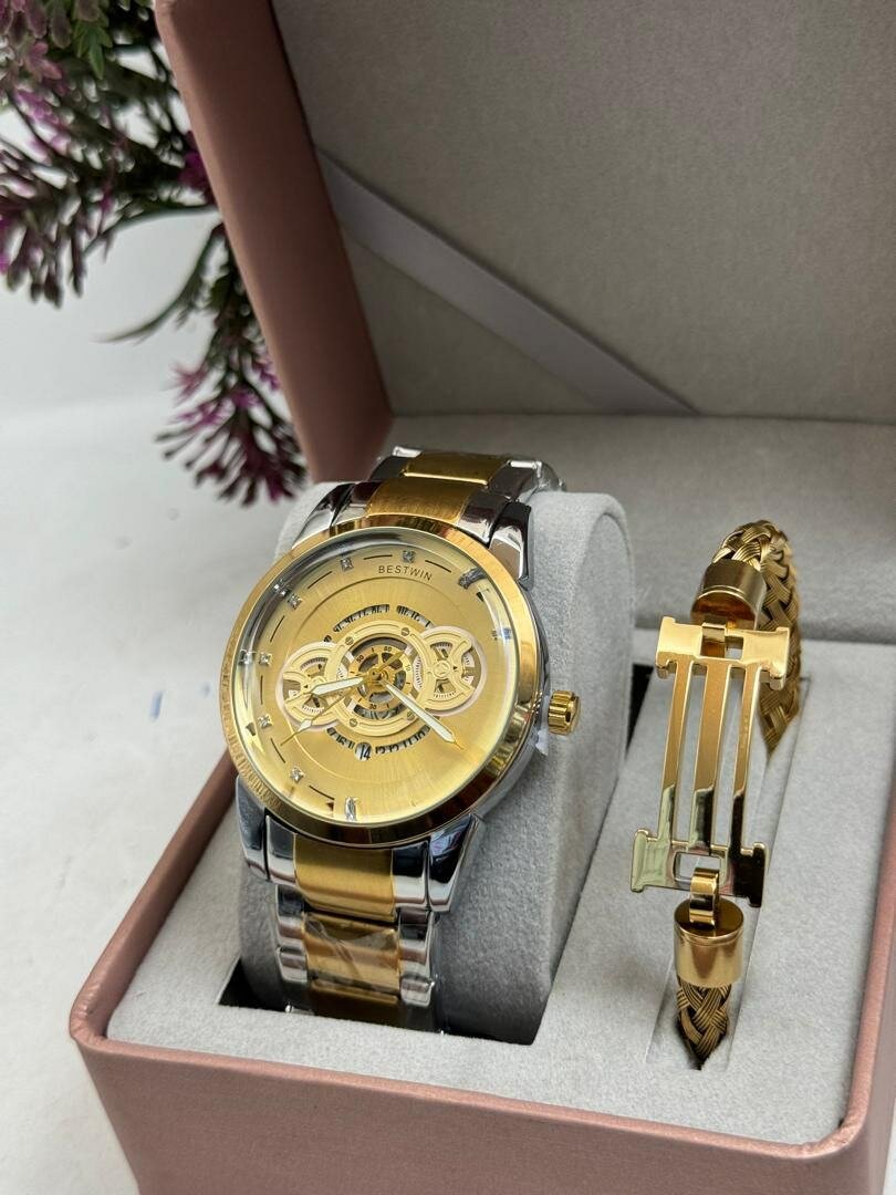 Chain watch with bangle set