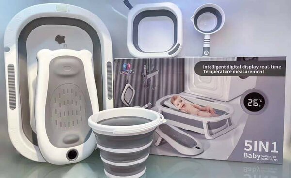 5 pieces foldable bathtub set with thermometer