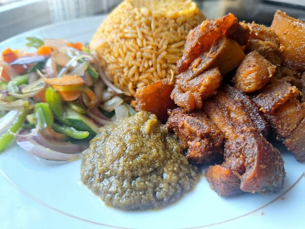 Jollof With Charcoal Grilled Pork