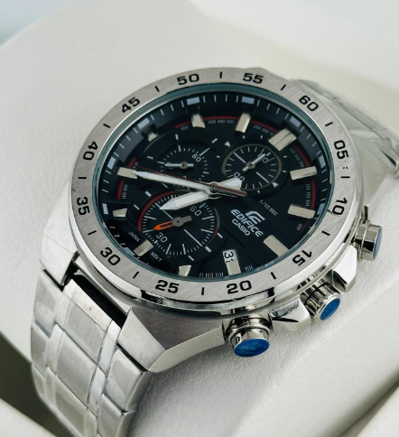 edifice casio horloge chrome avec cadran noir