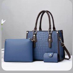 High-quality, stylish women's blue bag with accessories 