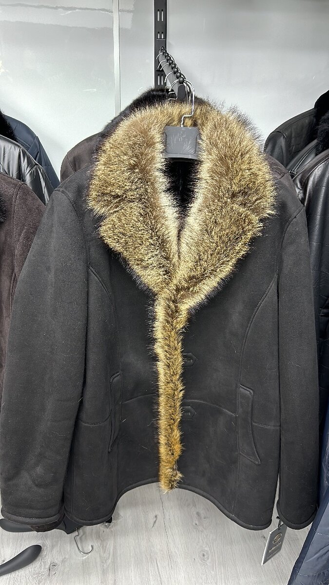Дубленка мужской норка и волк воротник размер 46-64