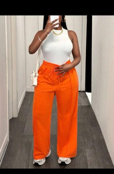 Pantalon large orange femme