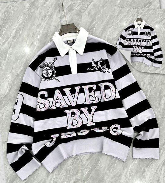 Pull rayé col polo unisexe