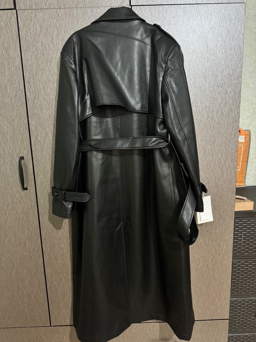 Тренч двубортный, из эко кожи