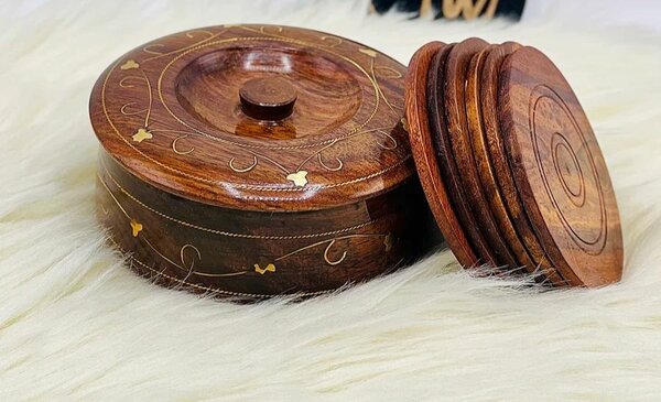 Brass Coaster, Wooden Tea Mat.