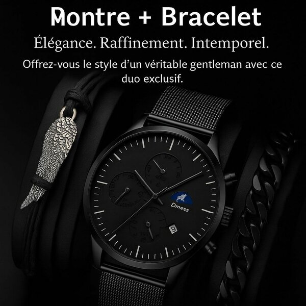 Montre et Bracelet Noir Élégant