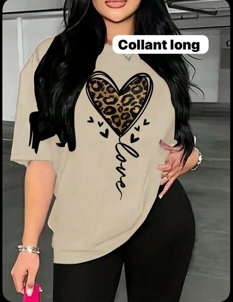 T-shirt imprimé cœur léopard