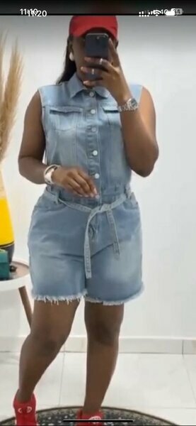 Combishort sans manches en jean bleu