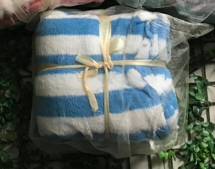 Bath towel+face set, blue striped