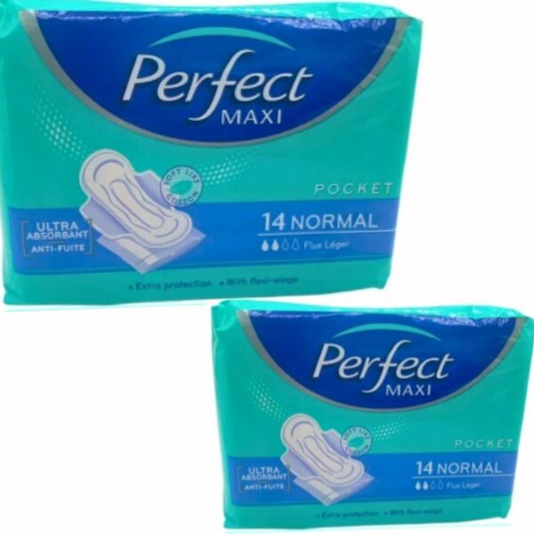 Deux lots de Serviettes hygiéniques Perfect Maxi normal 14