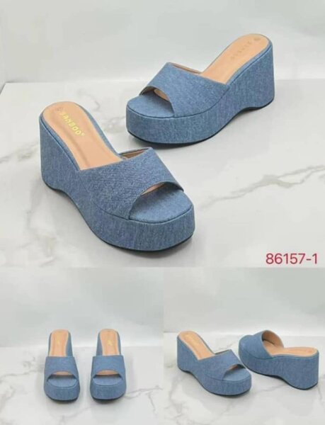 Sandales compensées denim