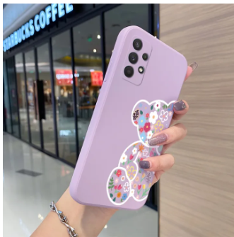 JIUMOO for Samsung A32 4G Case Fashion Tide Cartoon Bear Thin New Design Phone Case Side Square Edge Casing Pattern Silicone Softcase Full Back Cover Shockproof Protection Cases