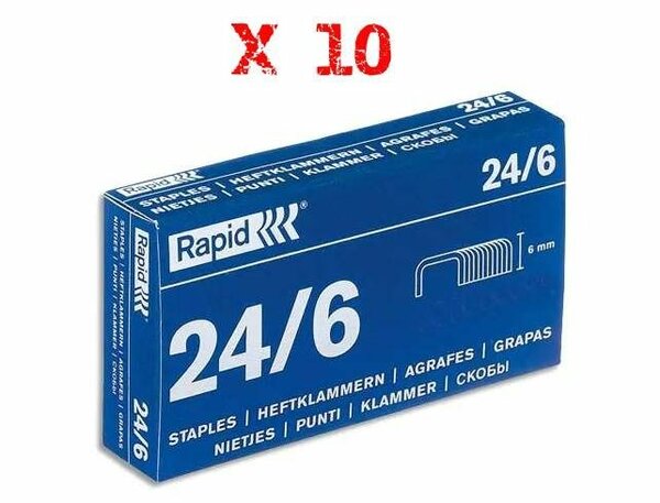 Lot de 10 paquets de 1000 agrafes standard 24/6 rapid