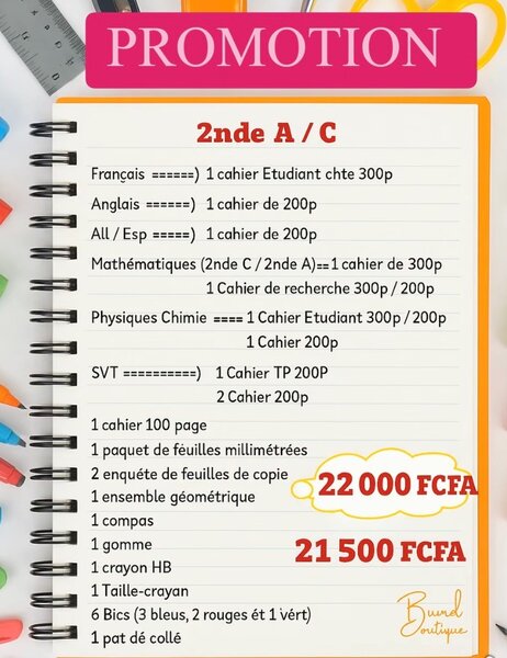 Kit de Fournitures seconde