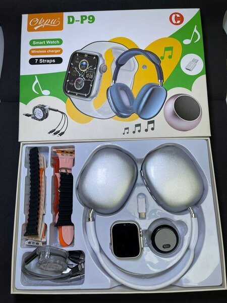 D-P9 Smart watch with 7 straps, BT Speaker and Headphone