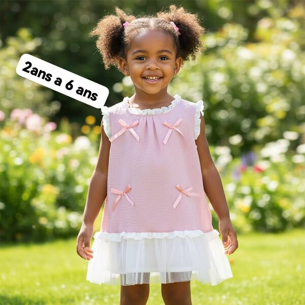 Robe fille rose à noeuds