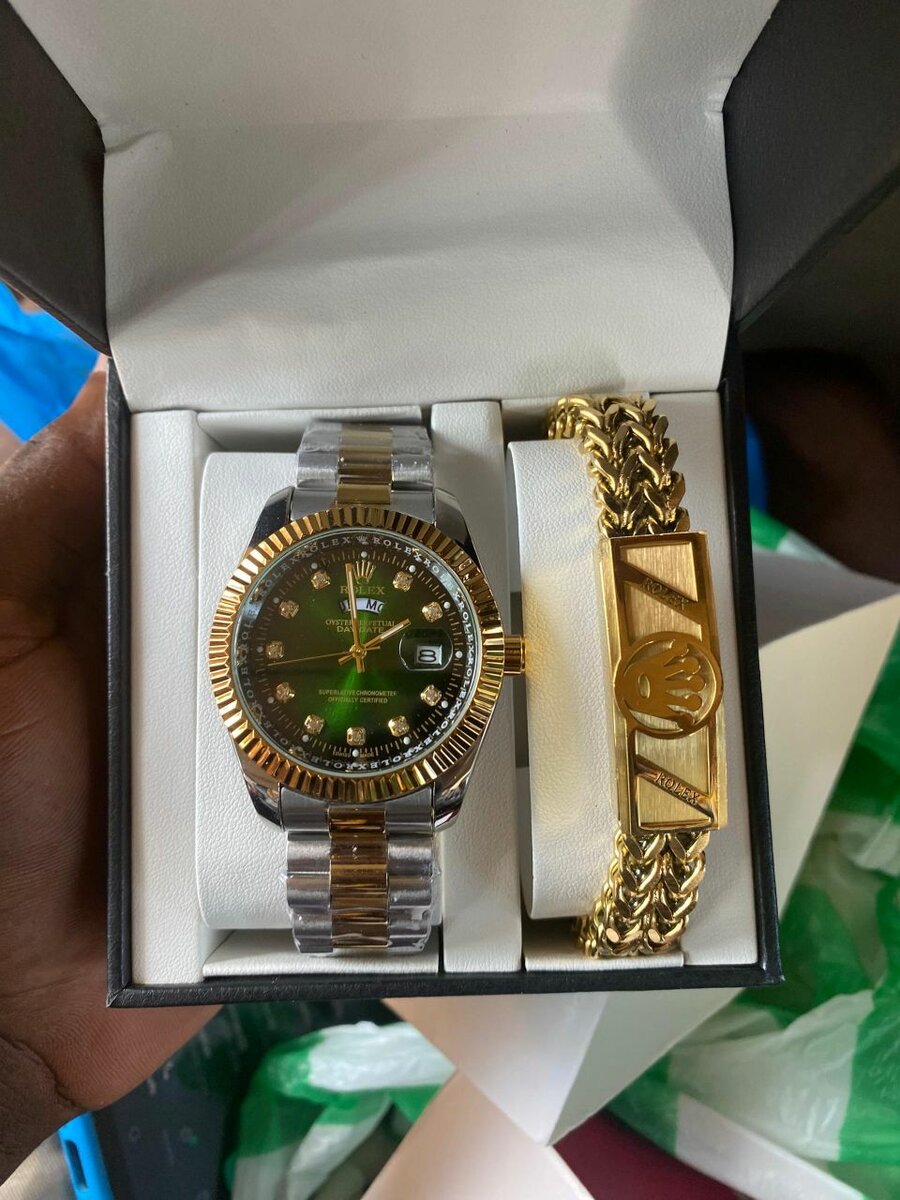 Rolex chain watch with bracelet set
