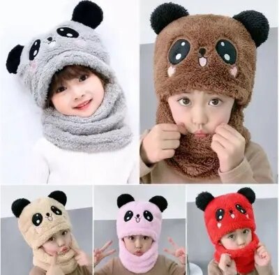  Kids Panda Beanie Cap with neck