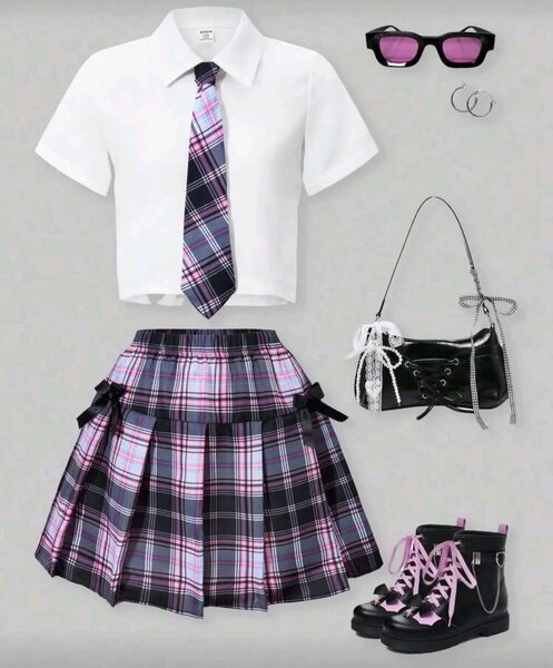 Ensemble jupe plissée à carreaux