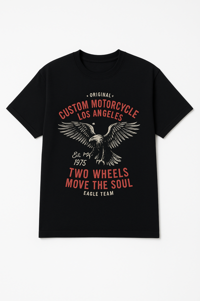 T-shirt moto noire à motif