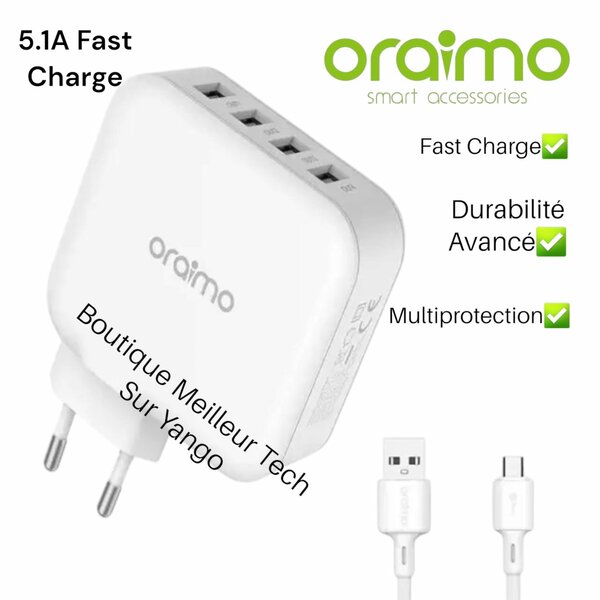 Oraimo Chargeur Rapide Original 4 Ports - PowerCube 4P 5.1A