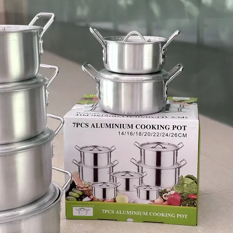 7PÇS SET ALUMINIUM COOKING POTS WITH FITTING LIDS