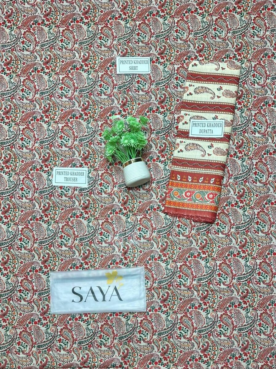 3 Pcs women's unstitched khadar printed suit