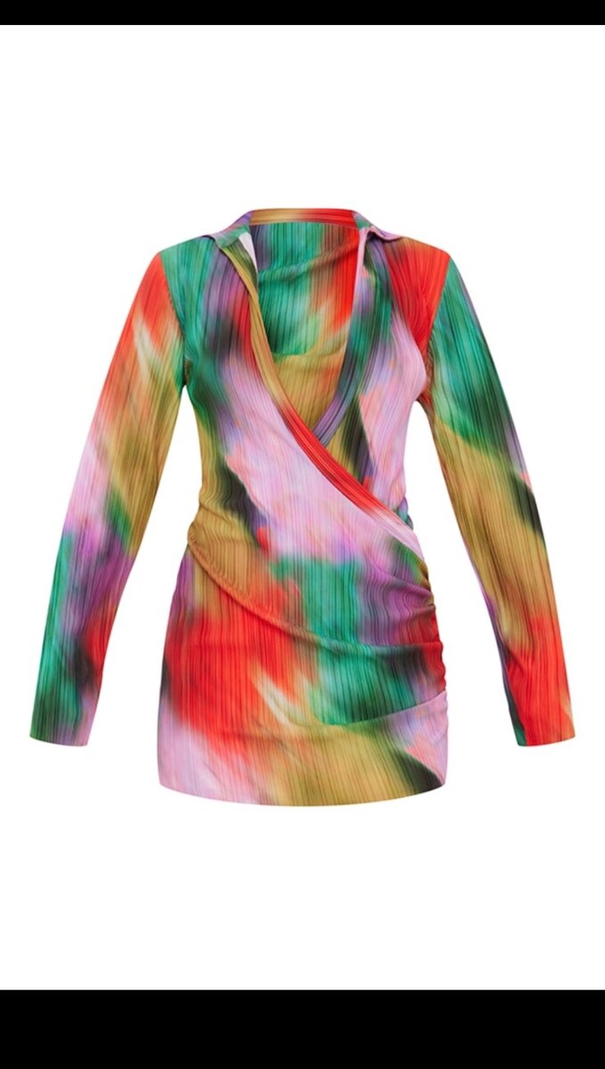 Multi Watercolour print Plisse dress