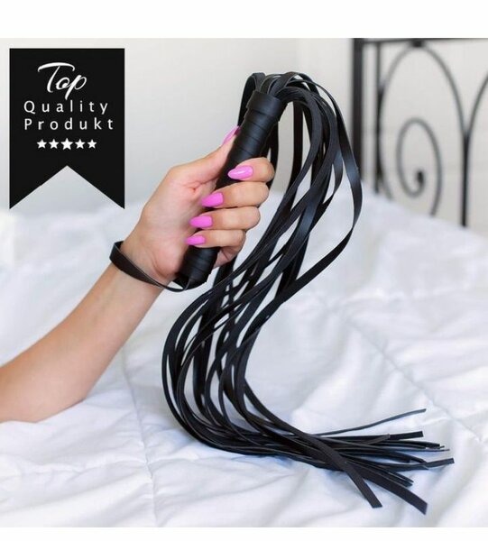 Fouet BDSM en Cuir Noir