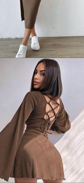 Robe marron à lacets