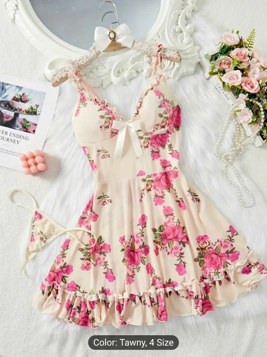 Women's 2-Piece Sleepwear Set, Sexy Lingerie Night Dress