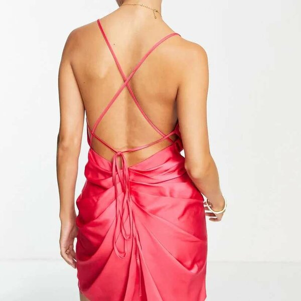 Red lace back evening dress