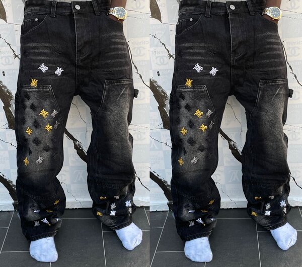 Jeans noirs streetwear brodés