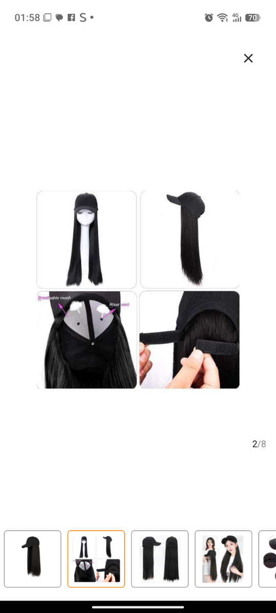 Casquette avec perruque longue