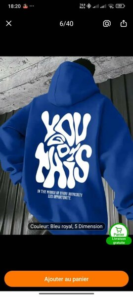 Sweat-shirt à capuche bleu design