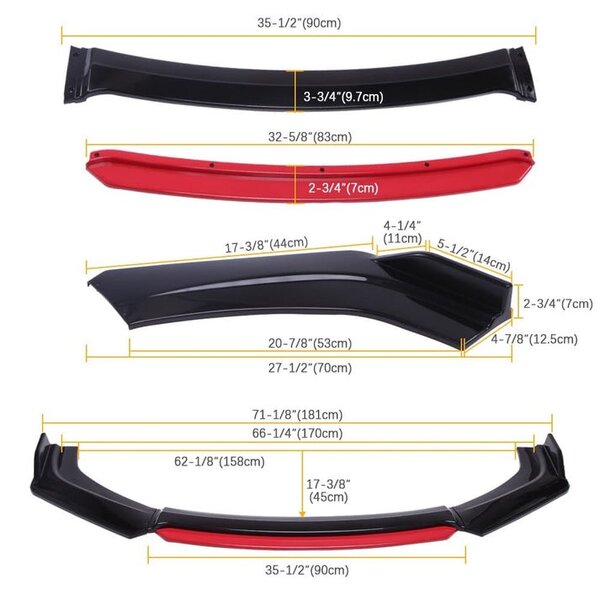 Car Front Bumper Splitter ABS Plastic - 4Pcs