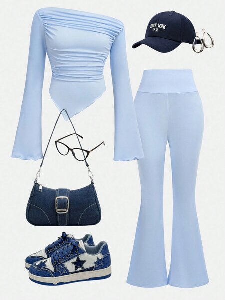 Ensemble bleu chic et décontracté