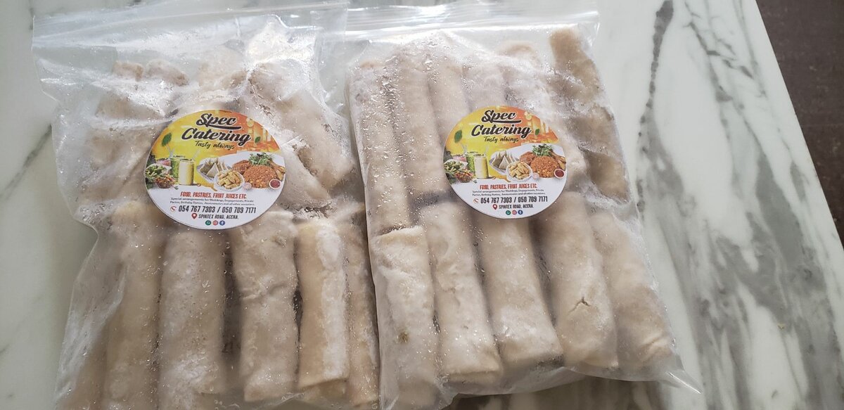 Banana bread, meatpie,frozen springroll and samosa