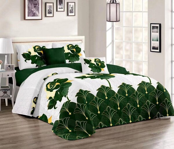 Set for bedroom: bedspread+blanket+pillowcases 2+2,green