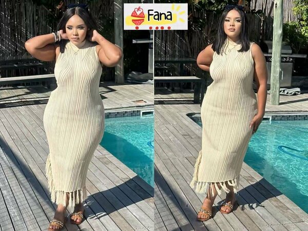 Robe Longue en Maille Beige