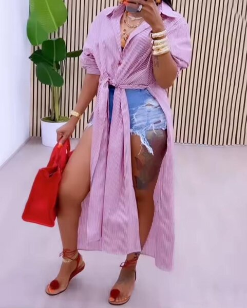 Robe chemise longue à rayures